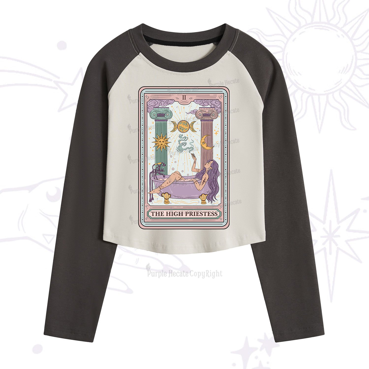Purplehecate The High Priestess Tarot Cropped Raglan Long Sleeve T-Shirt