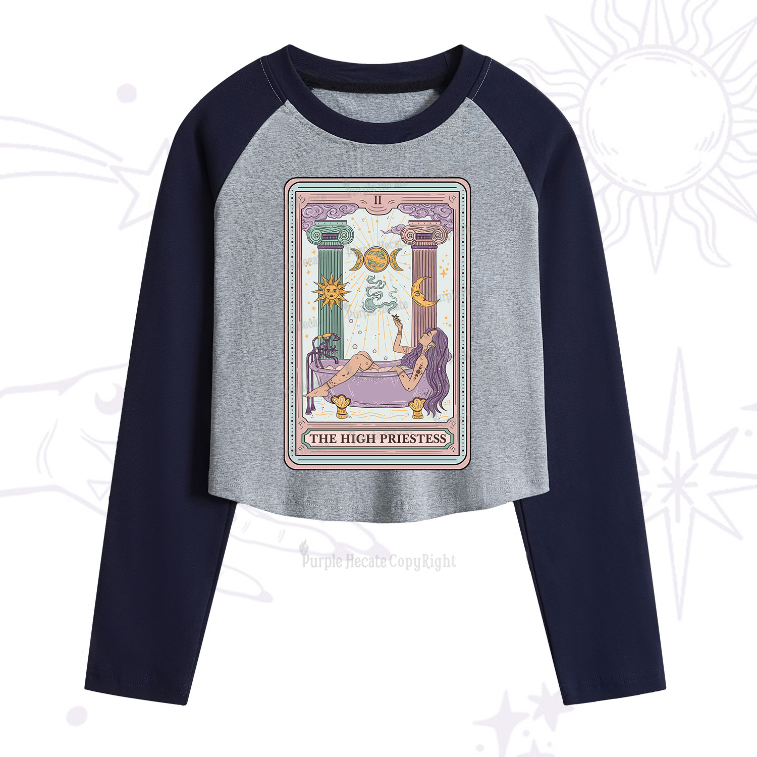 Purplehecate The High Priestess Tarot Cropped Raglan Long Sleeve T-Shirt