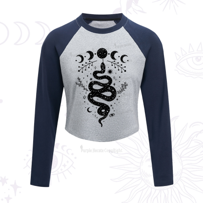 Purplehecate Snake And Moon Phase Comfort Cropped Raglan Long Sleeve T-Shirt