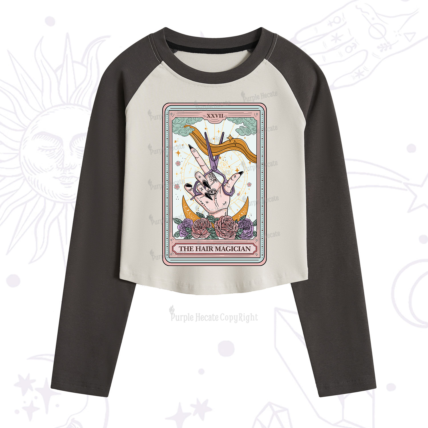 Purplehecate The Hair Magician Tarot Cropped Raglan Long Sleeve T-Shirt