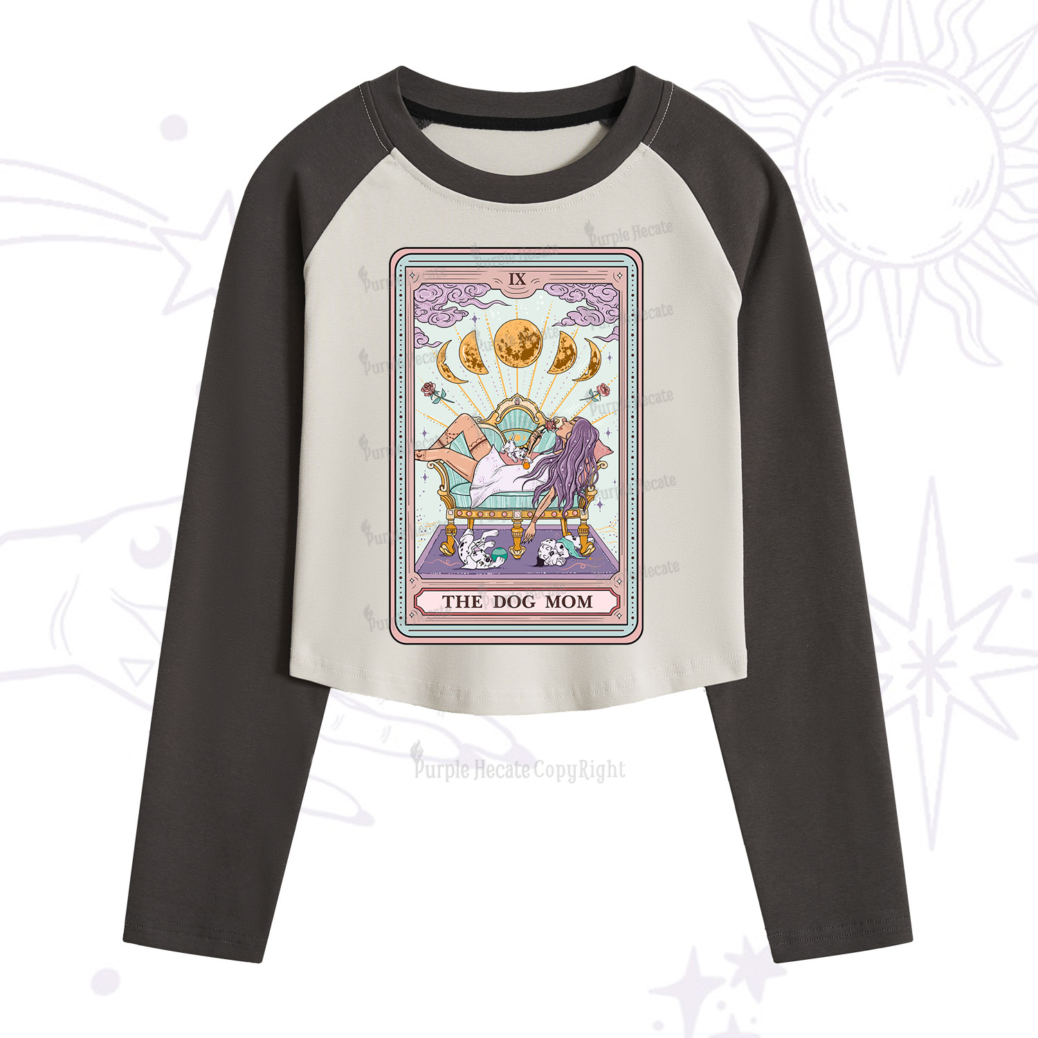 Purplehecate The Dog Mom Tarot  Cropped Raglan Long Sleeve T-Shirt