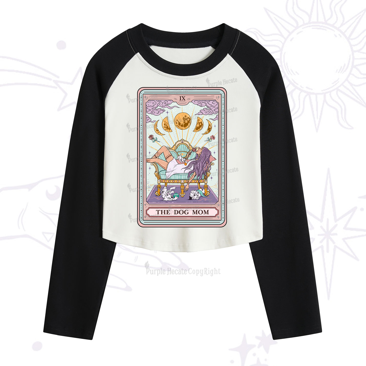 Purplehecate The Dog Mom Tarot  Cropped Raglan Long Sleeve T-Shirt