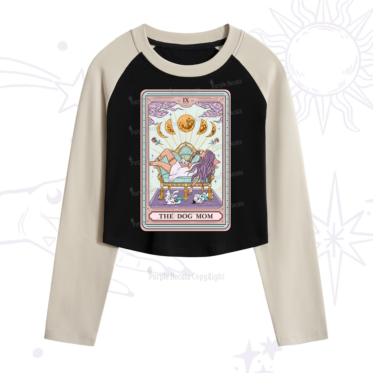 Purplehecate The Dog Mom Tarot  Cropped Raglan Long Sleeve T-Shirt