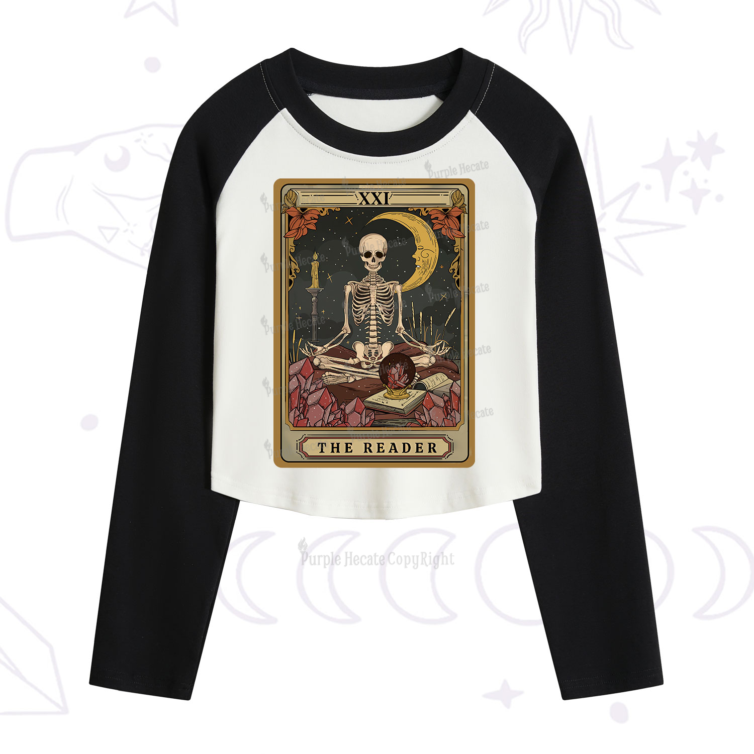 Purplehecate The Reader Tarot Cropped Raglan Long Sleeve T-Shirt
