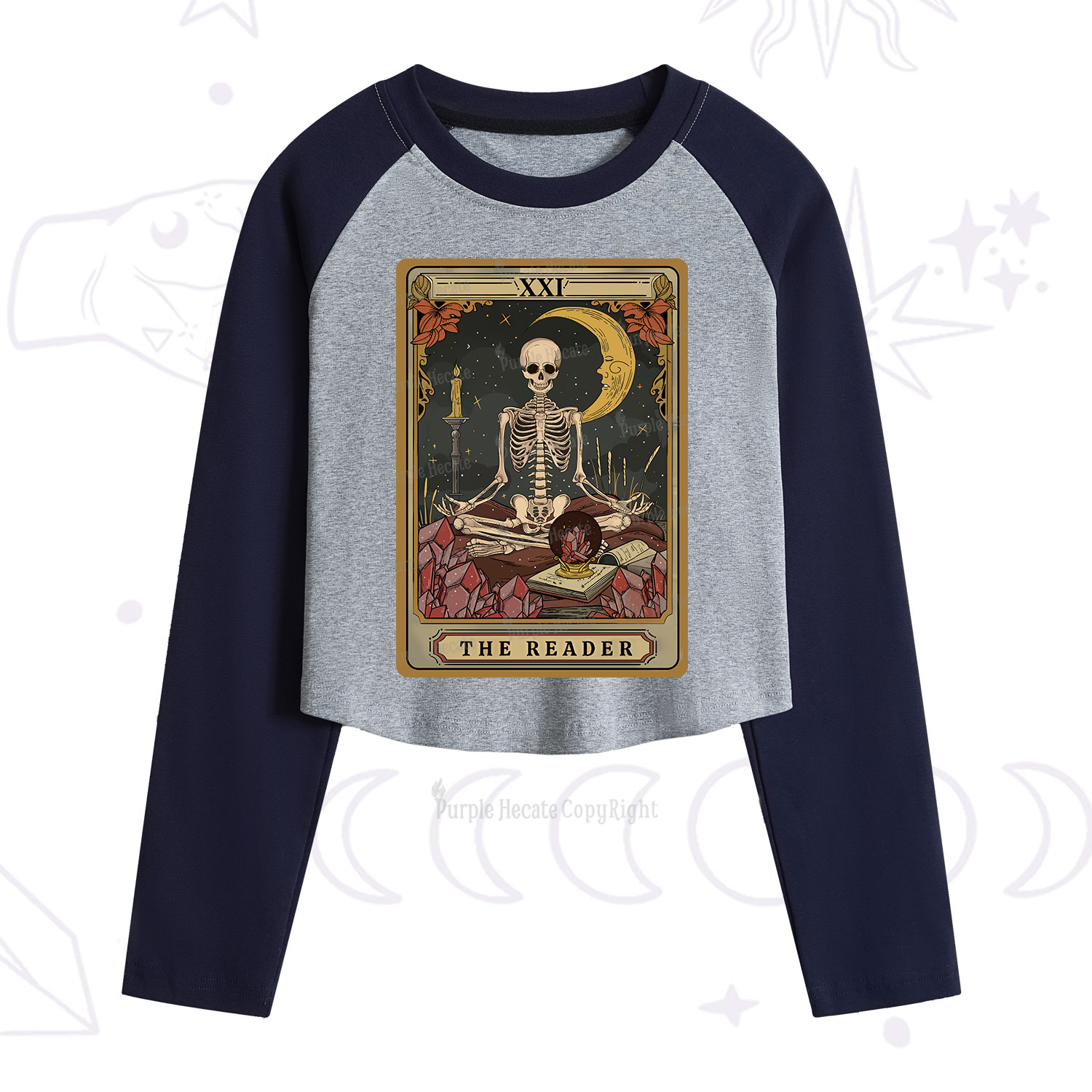 Purplehecate The Reader Tarot Cropped Raglan Long Sleeve T-Shirt