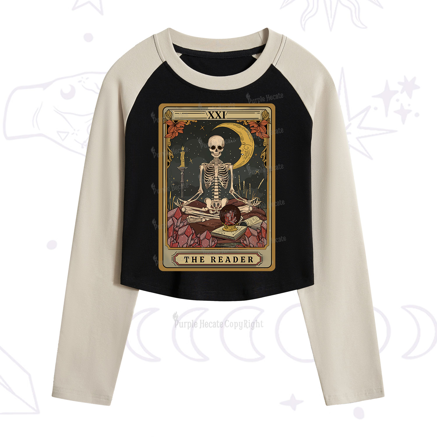 Purplehecate The Reader Tarot Cropped Raglan Long Sleeve T-Shirt