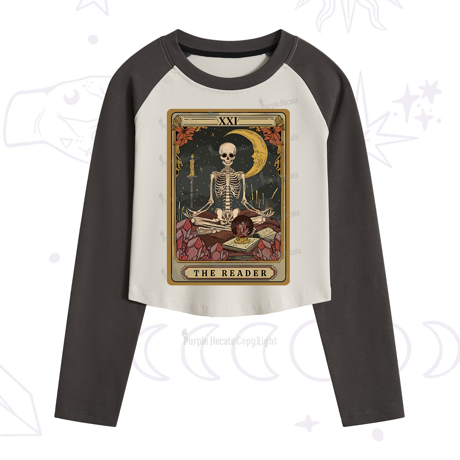 Purplehecate The Reader Tarot Cropped Raglan Long Sleeve T-Shirt