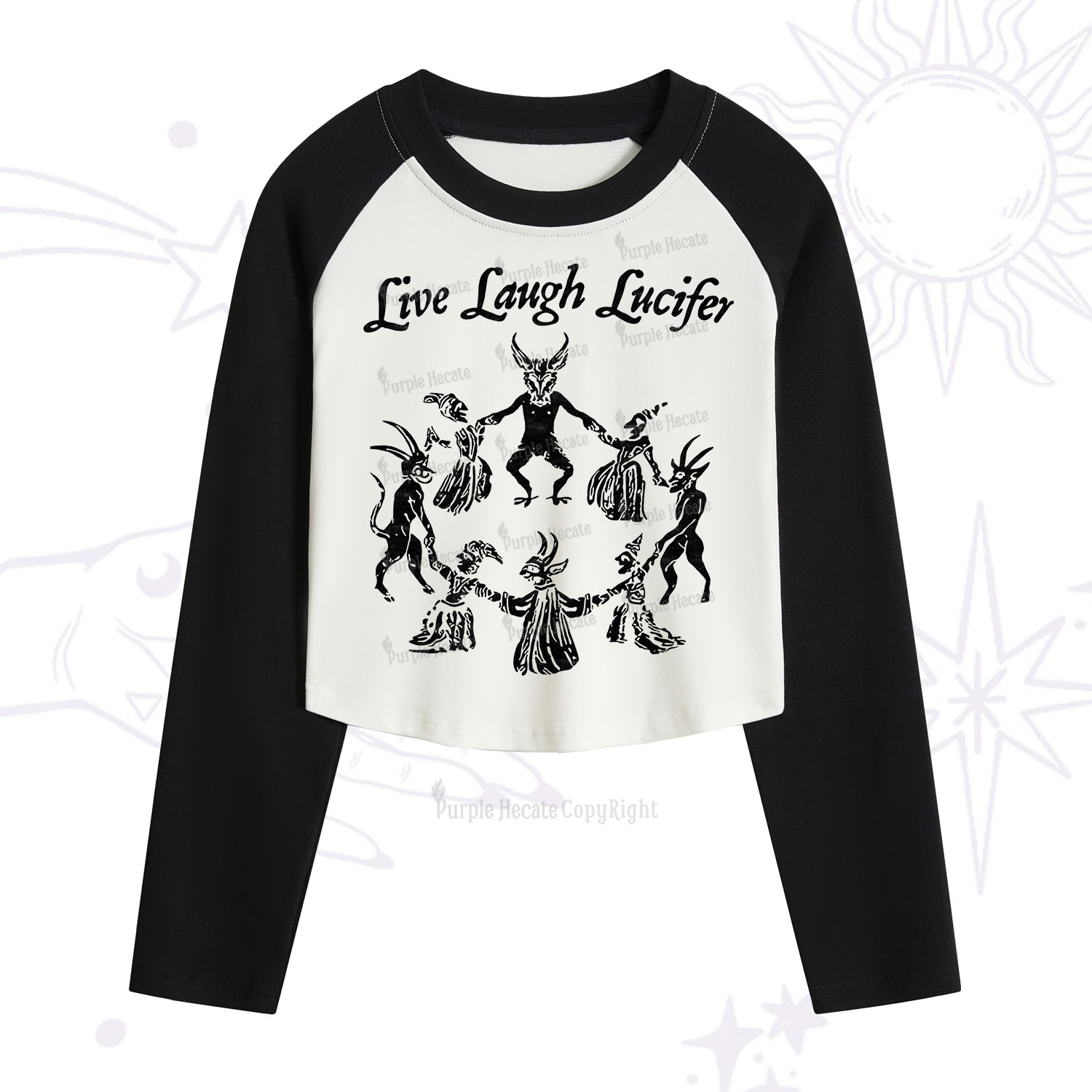 Purplehecate Live Laugh Lucifer  Cropped Raglan Long Sleeve T-Shirt