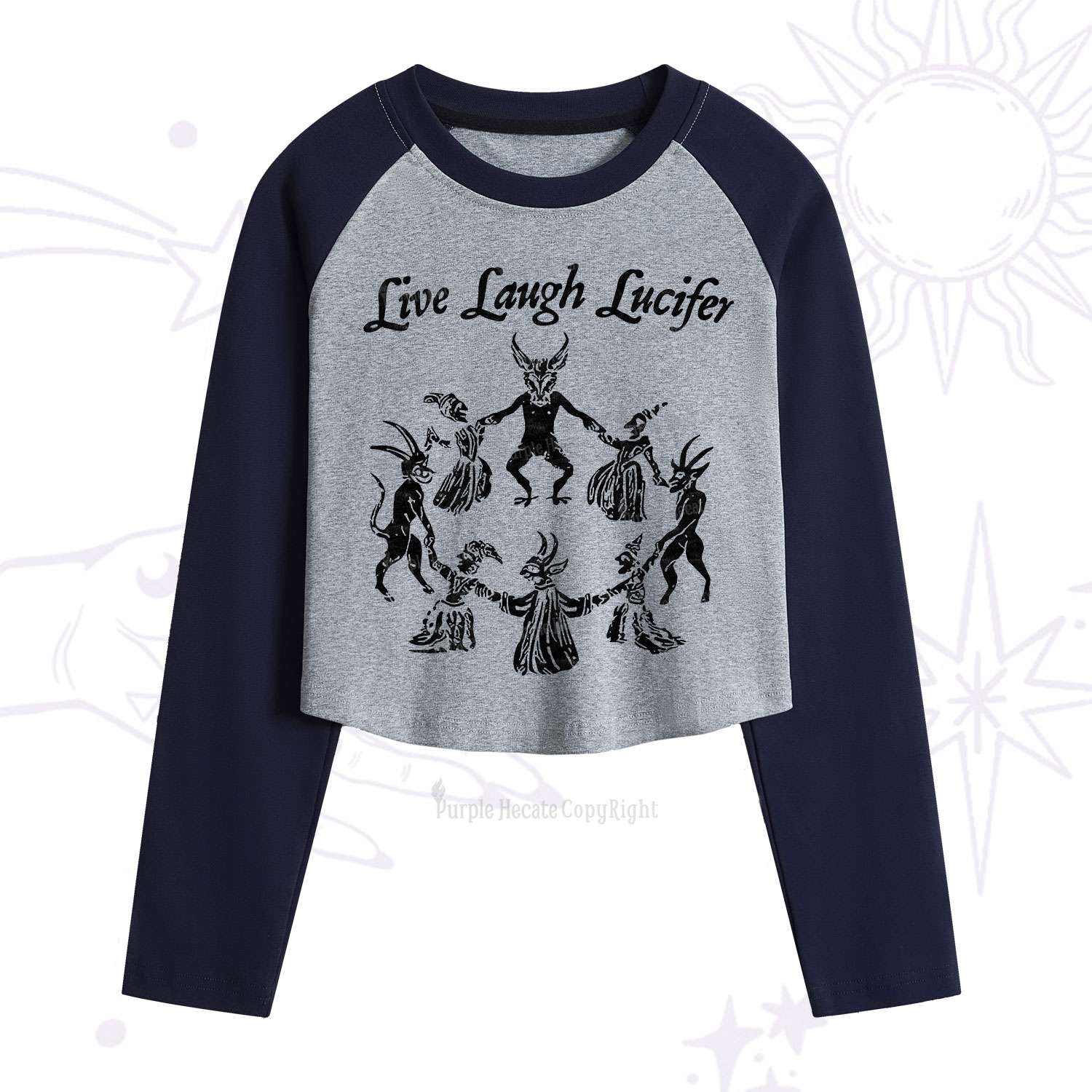 Purplehecate Live Laugh Lucifer  Cropped Raglan Long Sleeve T-Shirt