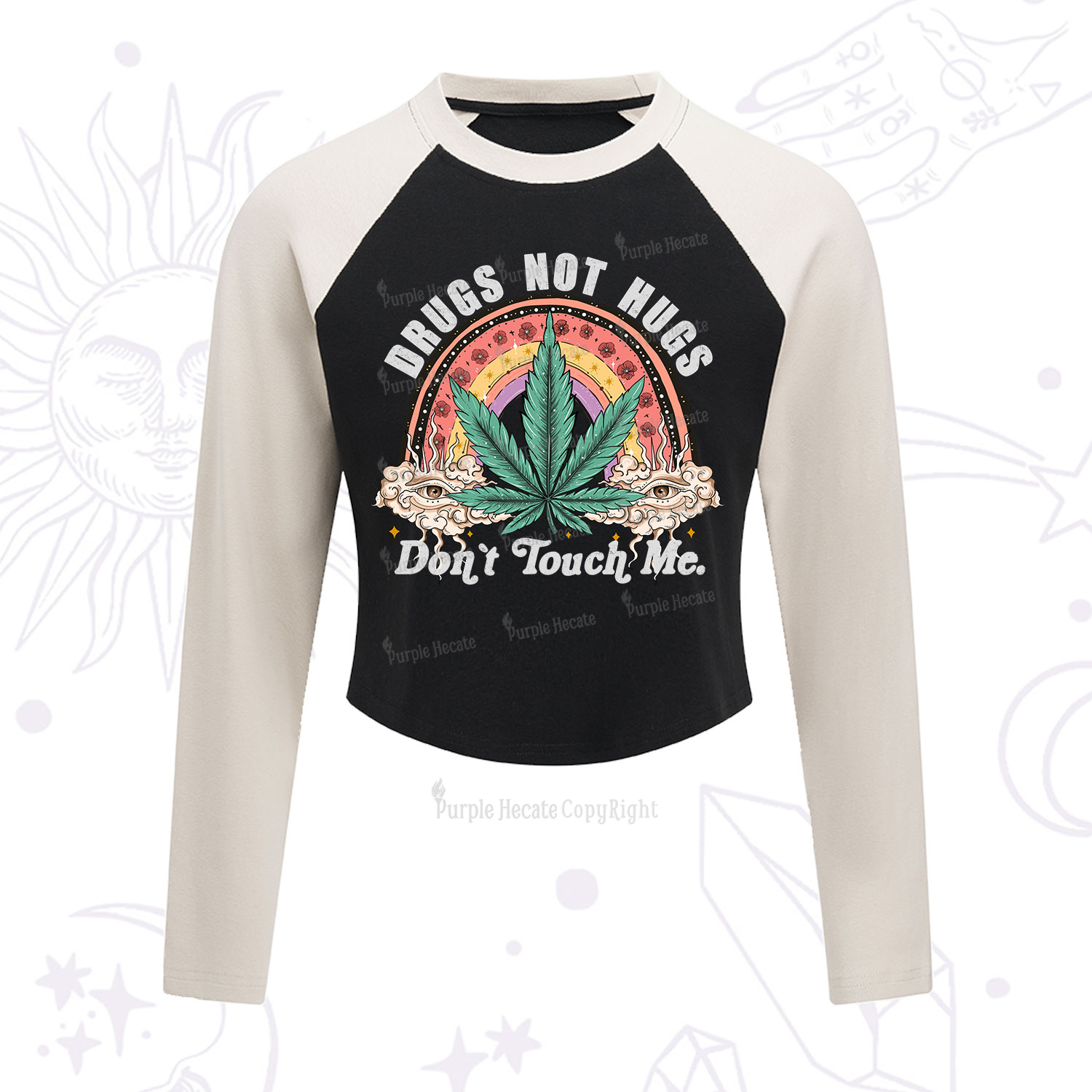 Purplehecate Drugs Not Hugs Cropped Raglan Long Sleeve T-Shirt