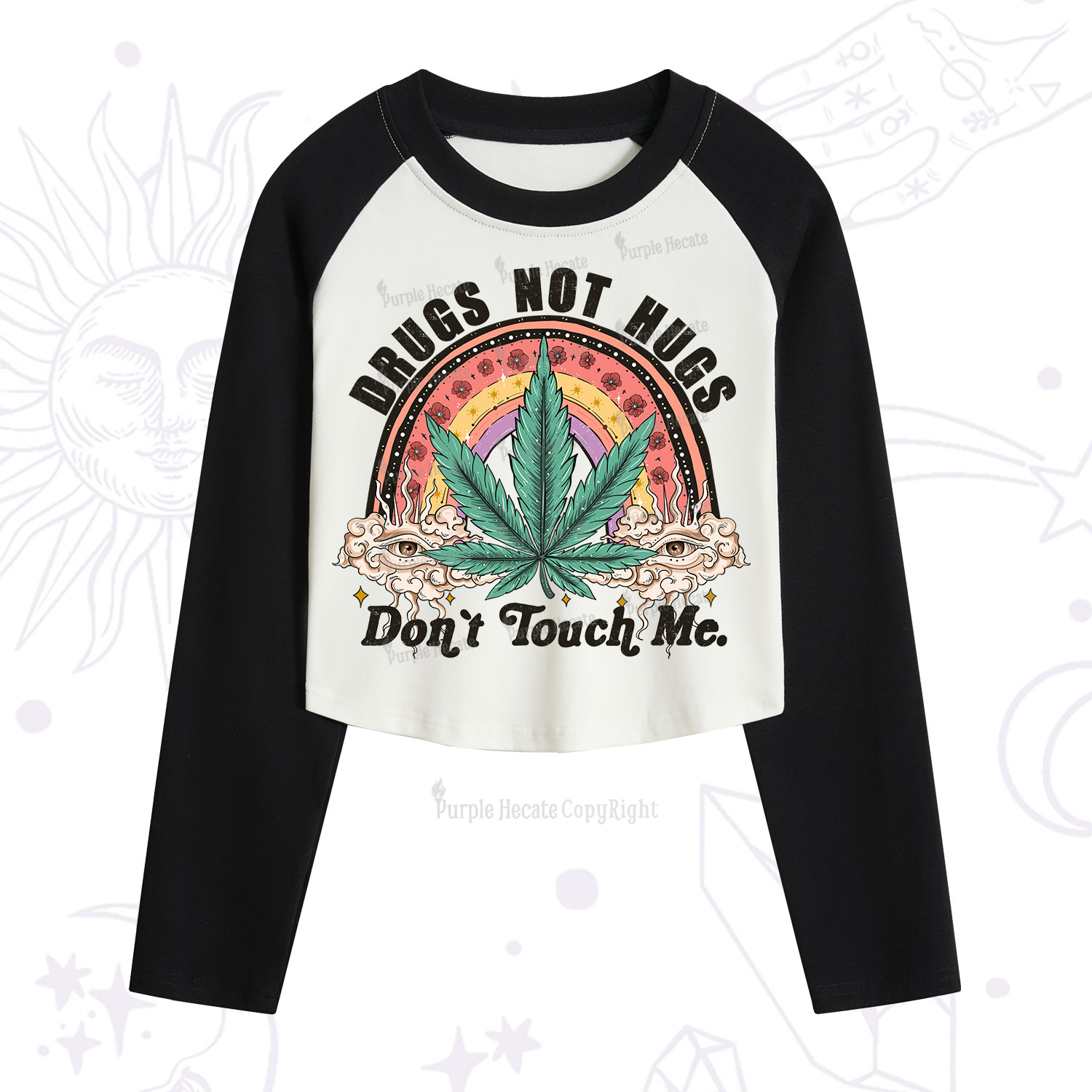 Purplehecate Drugs Not Hugs Cropped Raglan Long Sleeve T-Shirt