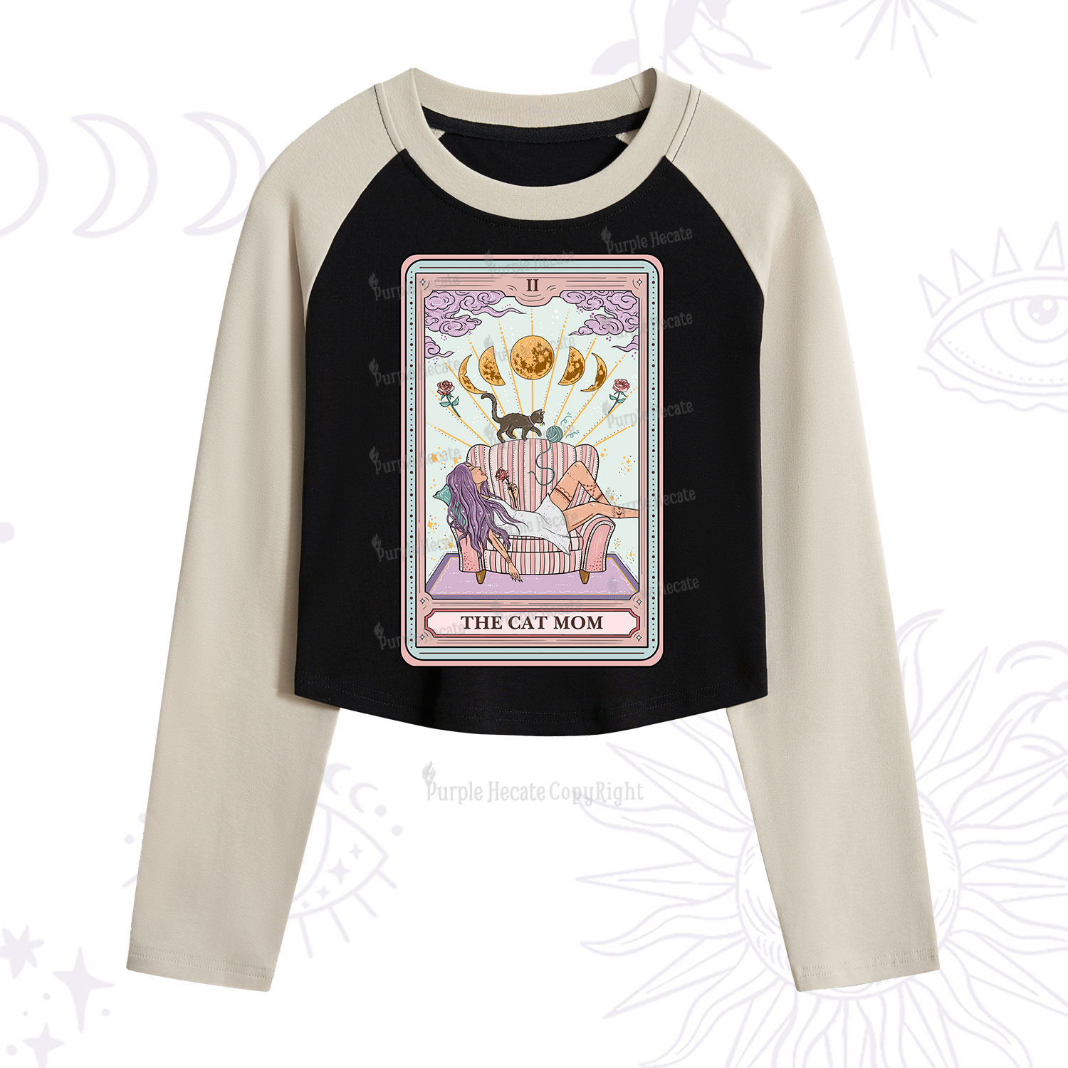 Purplehecate The Cat Mom Tarot Cropped Raglan Long Sleeve T-Shirt