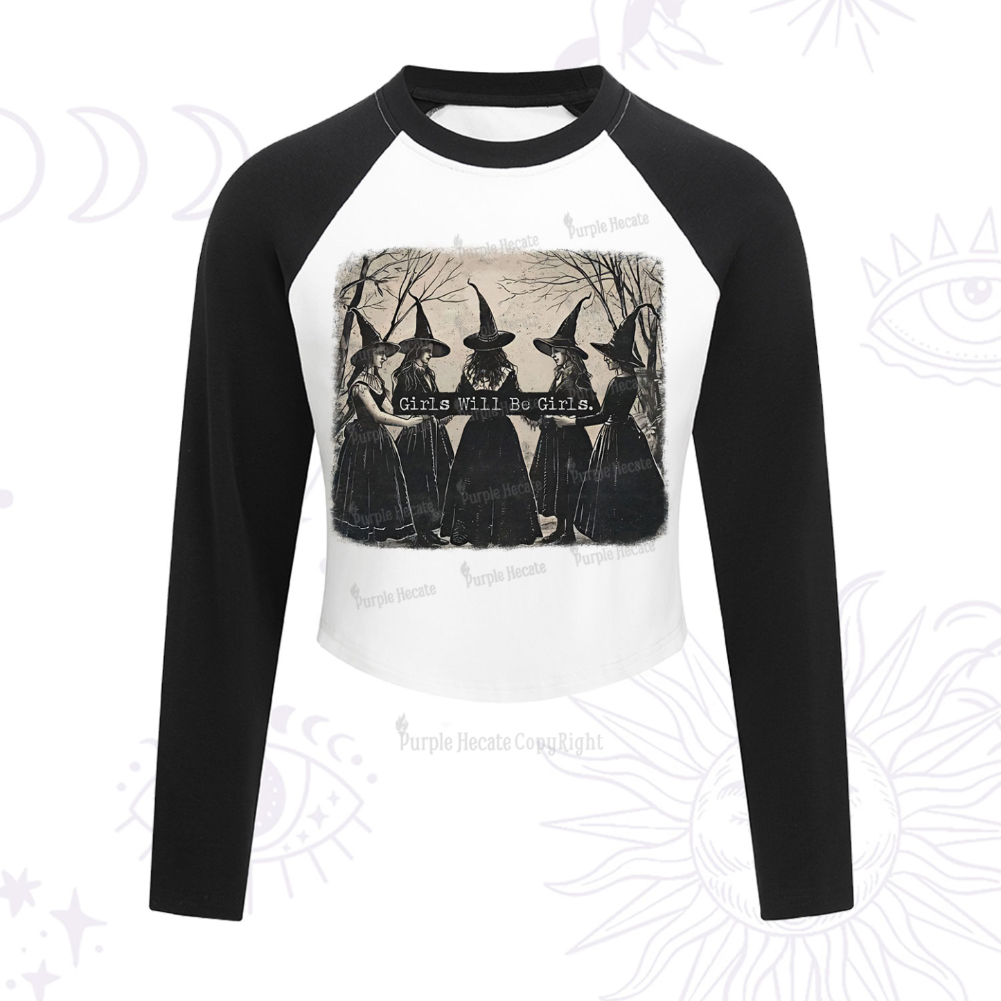 Purplehecate Girls Will Be Girls Witch Cropped Raglan Long Sleeve T-Shirt
