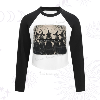 Purplehecate Girls Will Be Girls Witch Cropped Raglan Long Sleeve T-Shirt