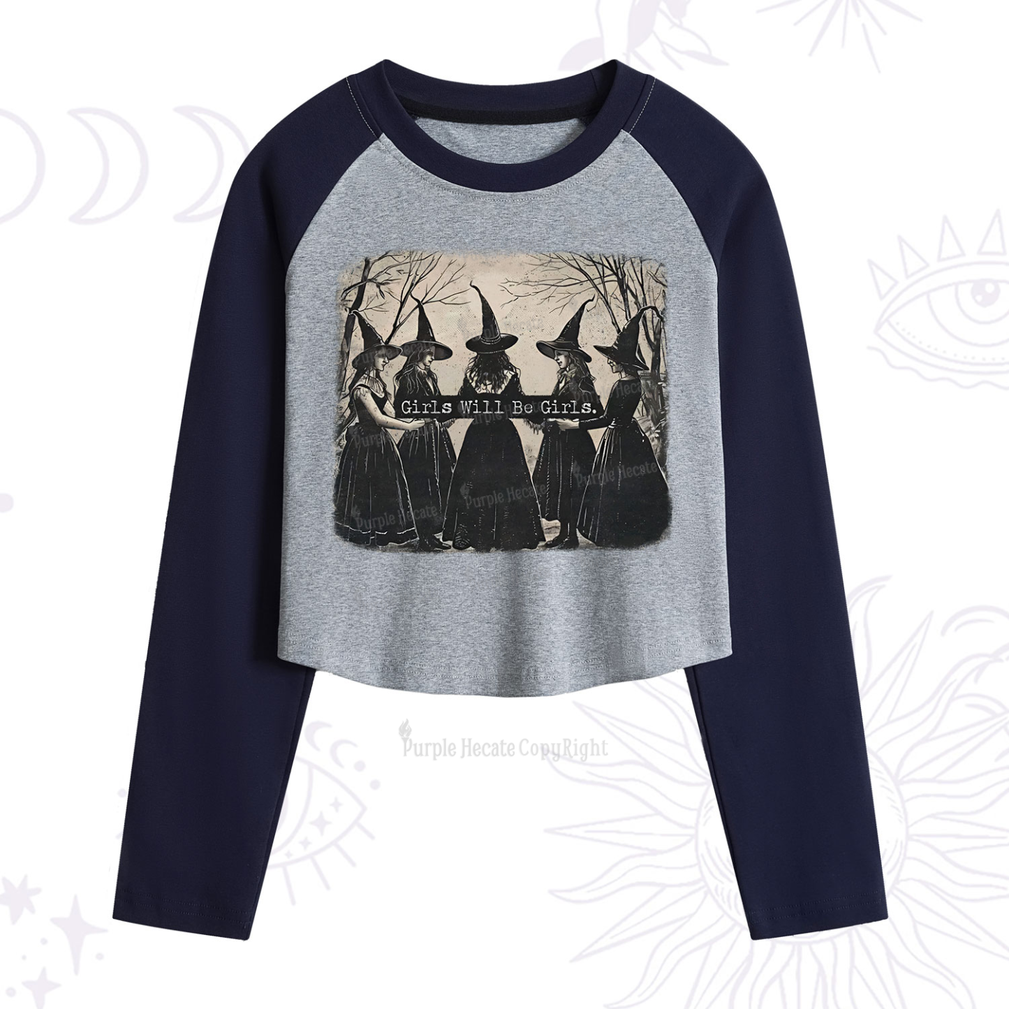 Purplehecate Girls Will Be Girls Witch Cropped Raglan Long Sleeve T-Shirt