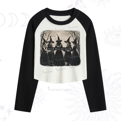 Purplehecate Girls Will Be Girls Witch Cropped Raglan Long Sleeve T-Shirt