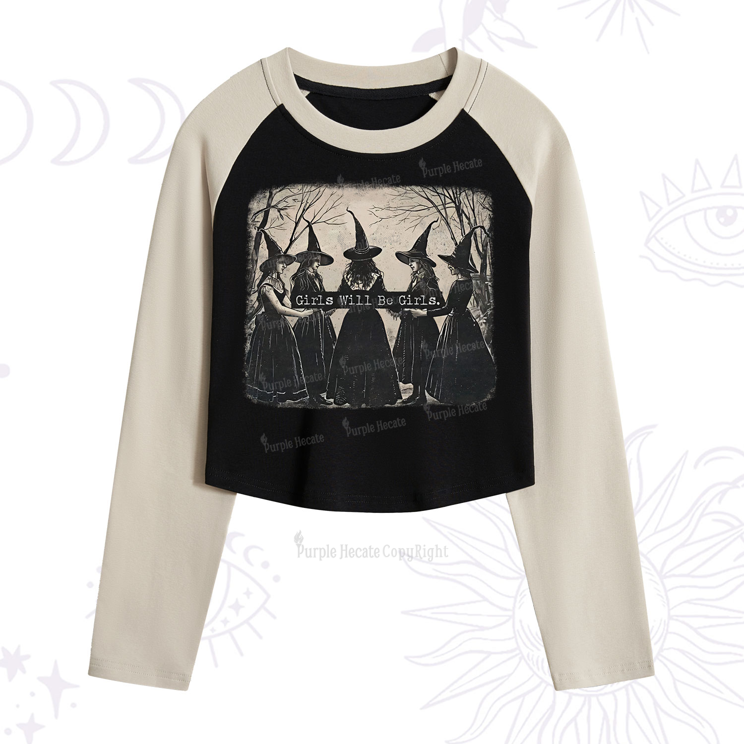 Purplehecate Girls Will Be Girls Witch Cropped Raglan Long Sleeve T-Shirt