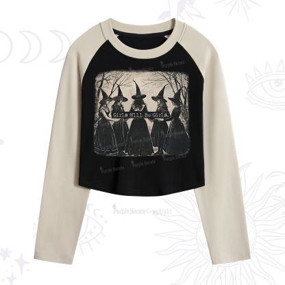 Purplehecate Girls Will Be Girls Witch Cropped Raglan Long Sleeve T-Shirt