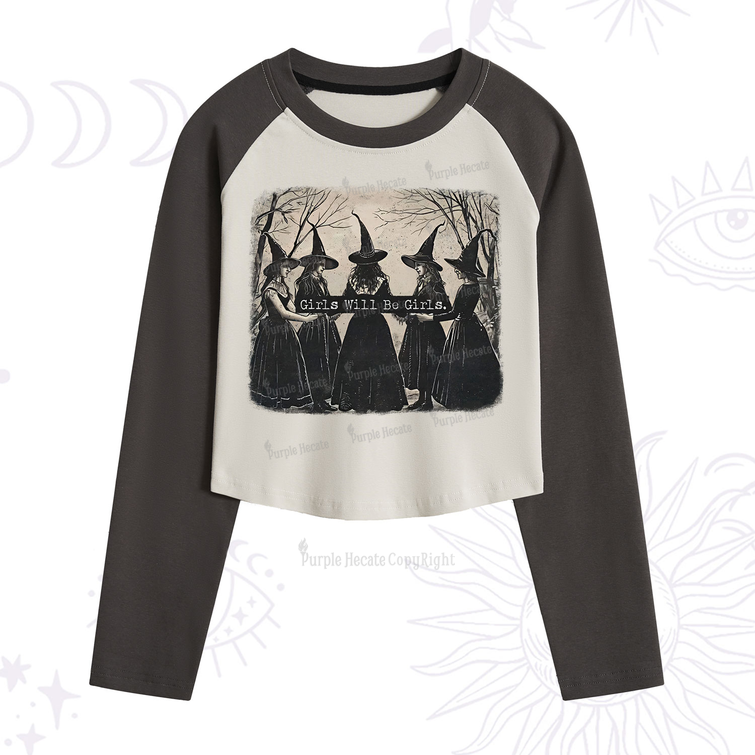 Purplehecate Girls Will Be Girls Witch Cropped Raglan Long Sleeve T-Shirt