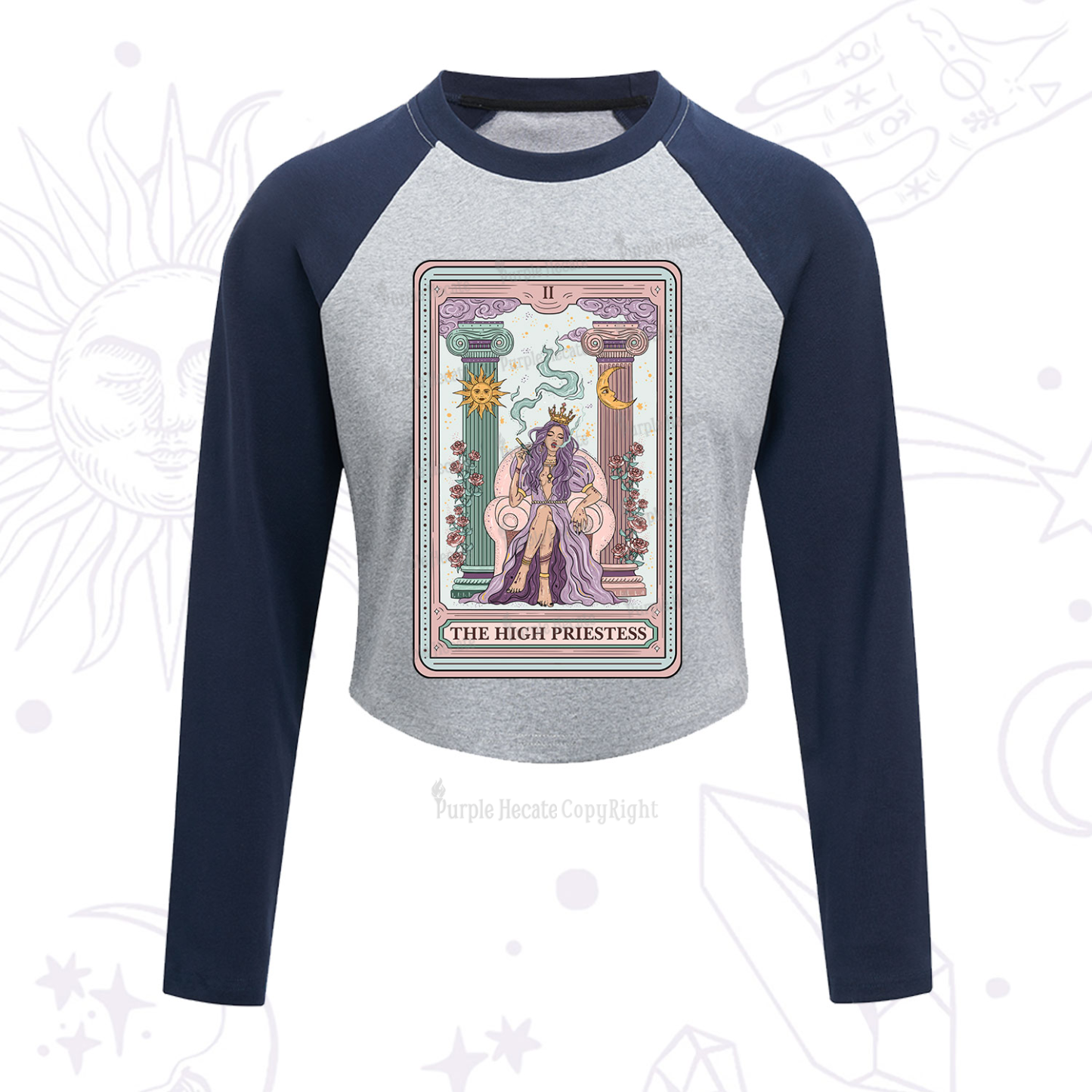 Purplehecate The High Priestess Tarot Card Cropped Raglan Long Sleeve T-Shirt