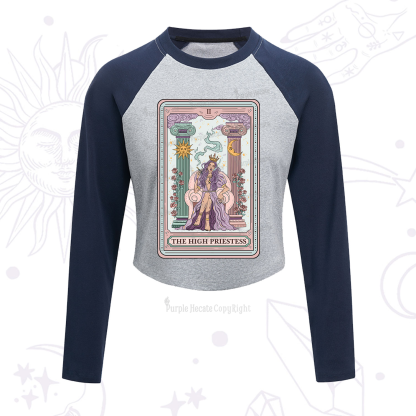 Purplehecate The High Priestess Tarot Card Cropped Raglan Long Sleeve T-Shirt