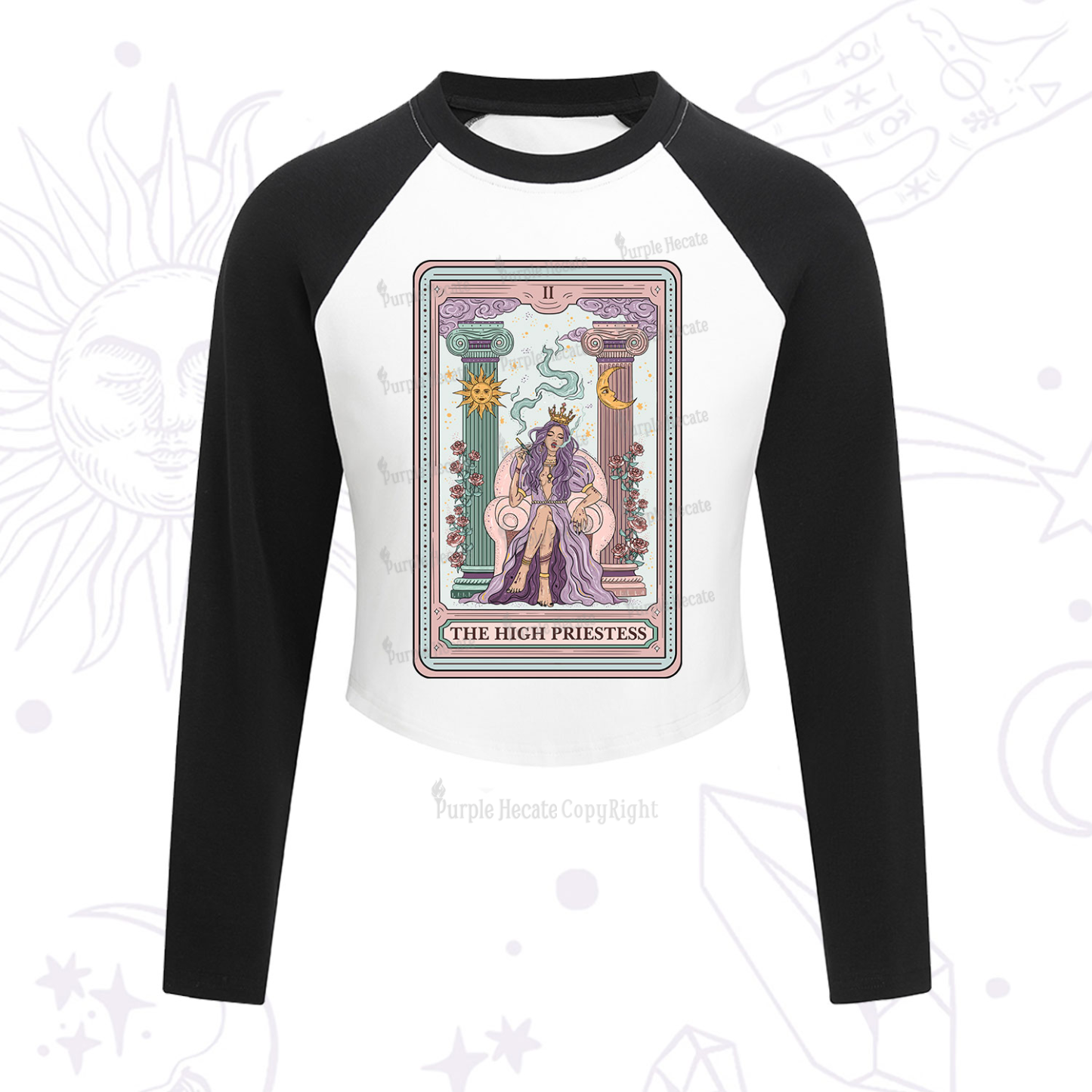 Purplehecate The High Priestess Tarot Card Cropped Raglan Long Sleeve T-Shirt