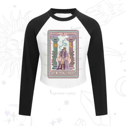 Purplehecate The High Priestess Tarot Card Cropped Raglan Long Sleeve T-Shirt
