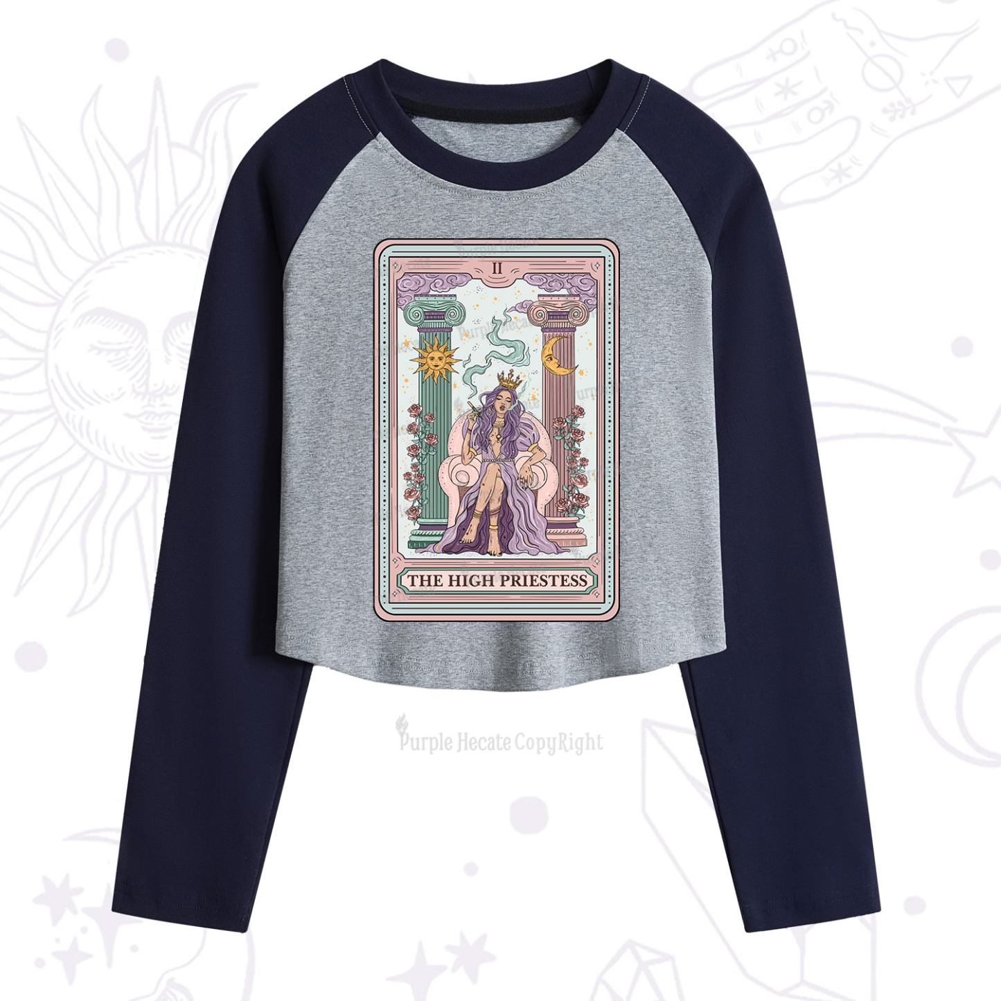 Purplehecate The High Priestess Tarot Card Cropped Raglan Long Sleeve T-Shirt