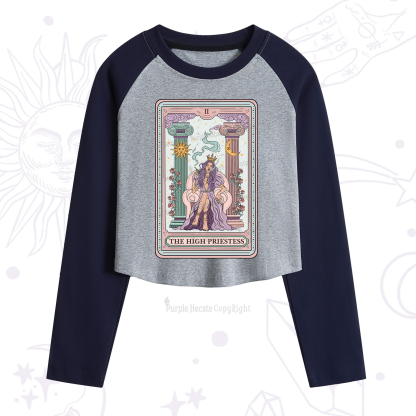 Purplehecate The High Priestess Tarot Card Cropped Raglan Long Sleeve T-Shirt