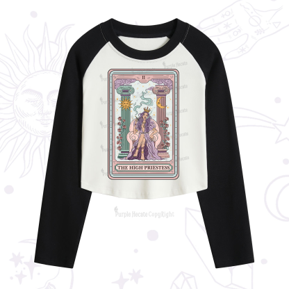 Purplehecate The High Priestess Tarot Card Cropped Raglan Long Sleeve T-Shirt