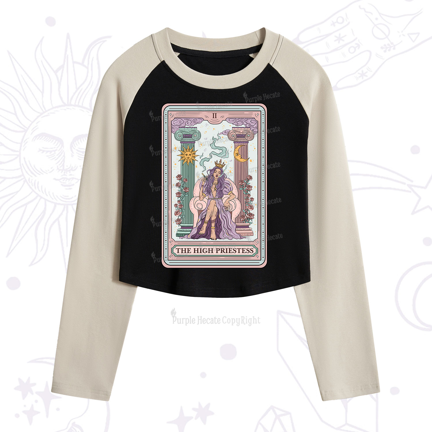 Purplehecate The High Priestess Tarot Card Cropped Raglan Long Sleeve T-Shirt