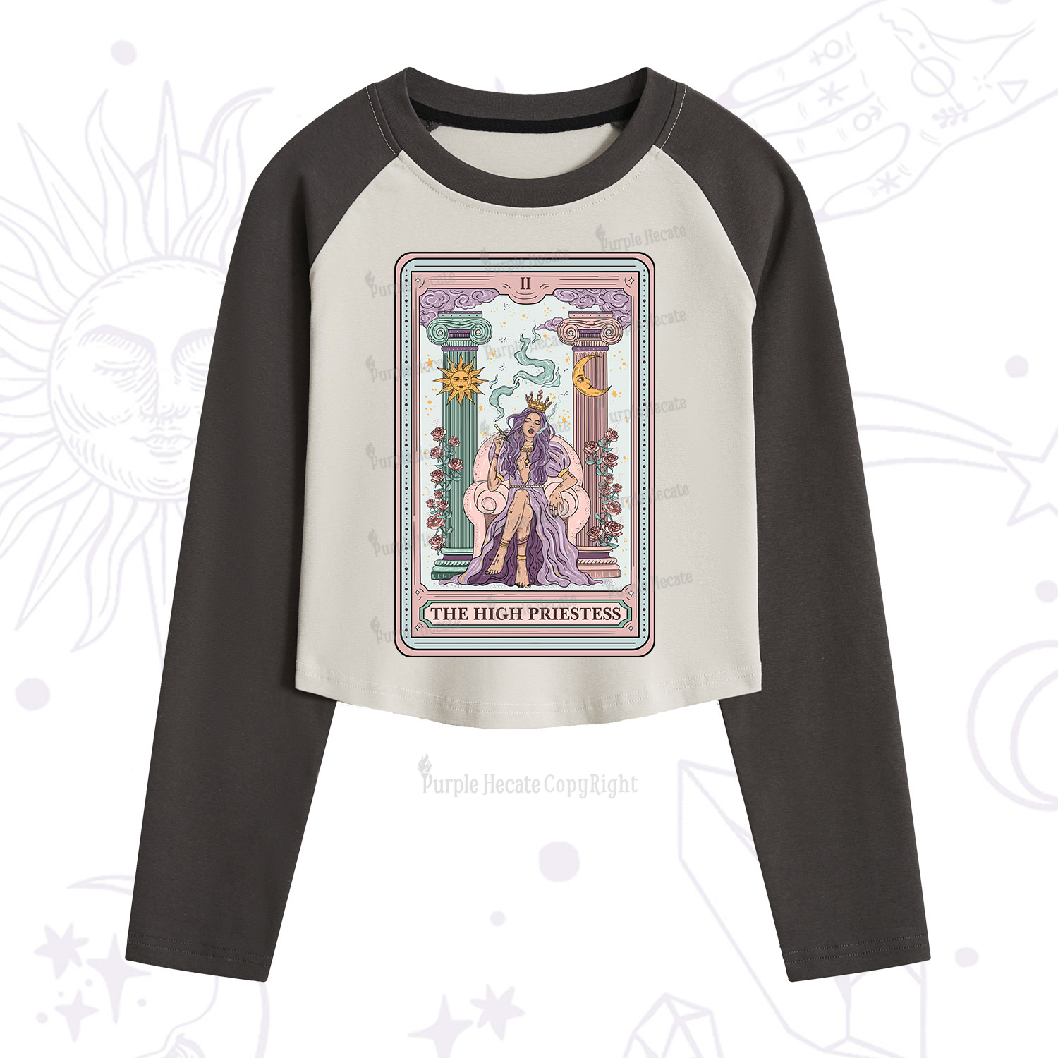 Purplehecate The High Priestess Tarot Card Cropped Raglan Long Sleeve T-Shirt
