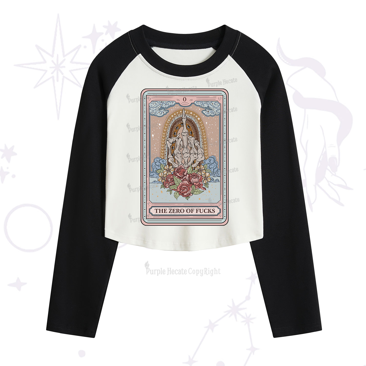 Purplehecate The Zero Of Fucks Tarot Cropped Raglan Long Sleeve T-Shirt