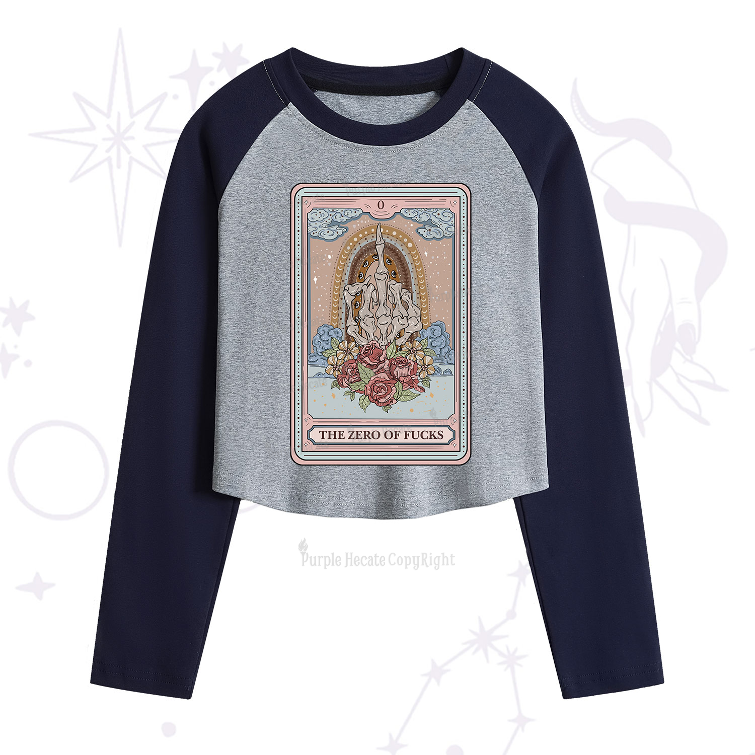 Purplehecate The Zero Of Fucks Tarot Cropped Raglan Long Sleeve T-Shirt