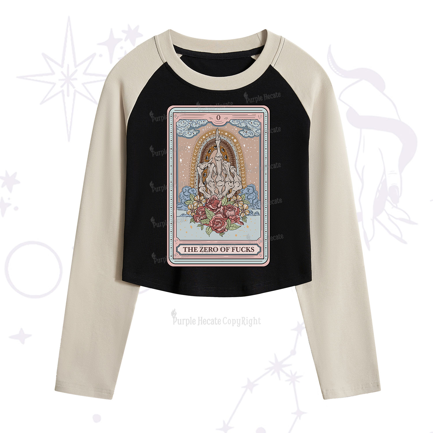 Purplehecate The Zero Of Fucks Tarot Cropped Raglan Long Sleeve T-Shirt