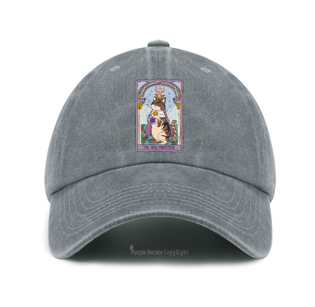 Purplehecate The High Priestess Cat Tarot Baseball Cap