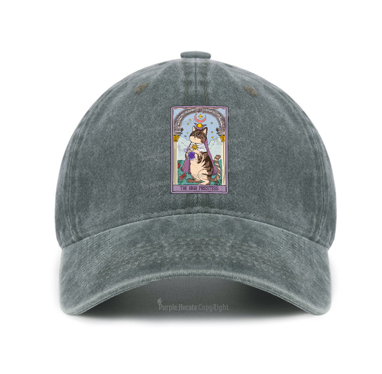 Purplehecate The High Priestess Cat Tarot Baseball Cap