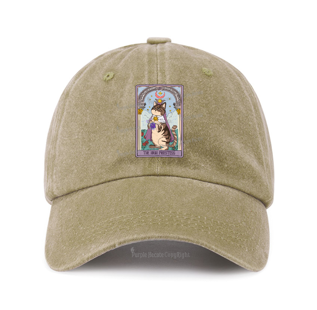Purplehecate The High Priestess Cat Tarot Baseball Cap