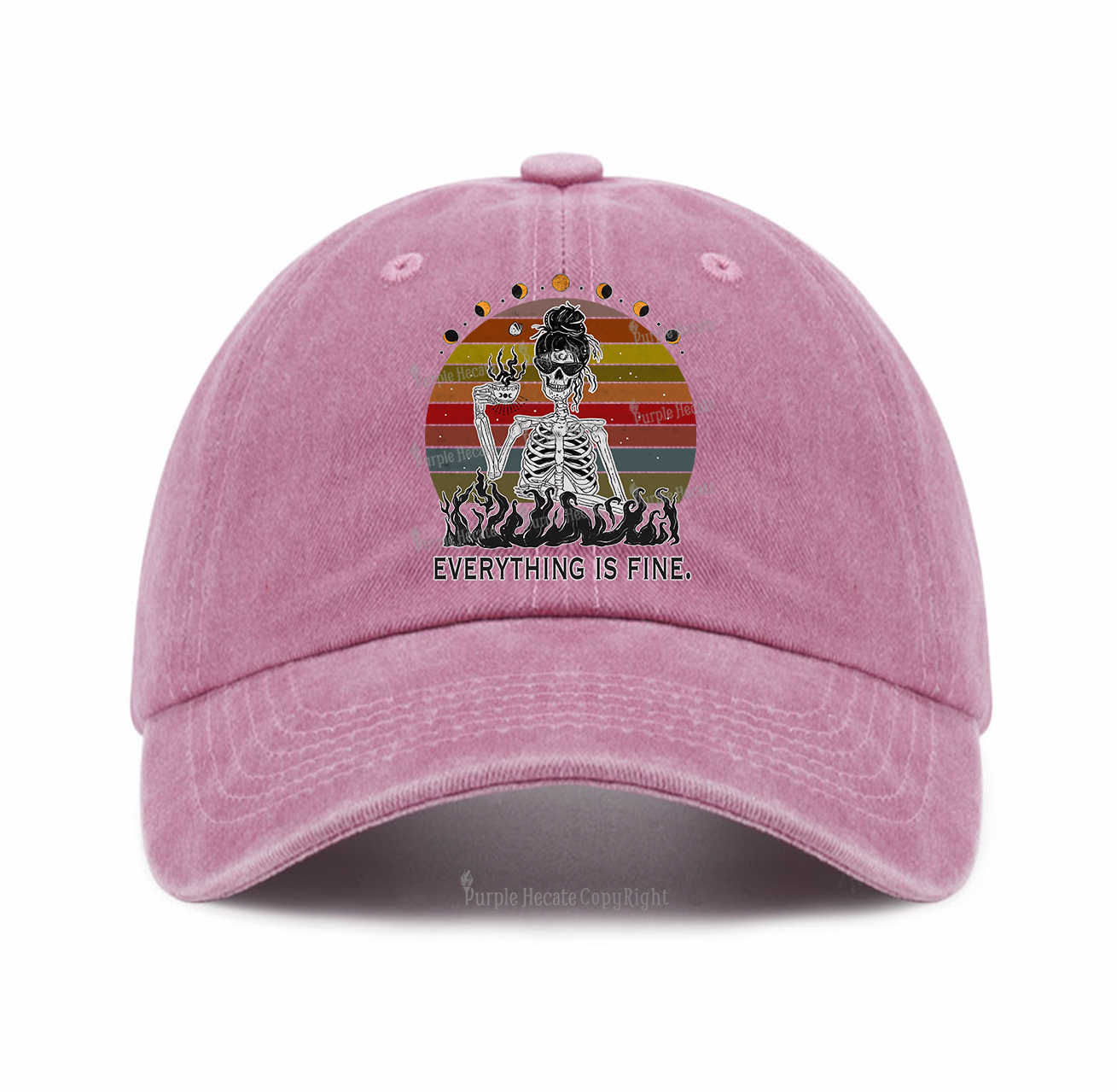 Purplehecate Everything Is Fine Skeleton Baseball Cap