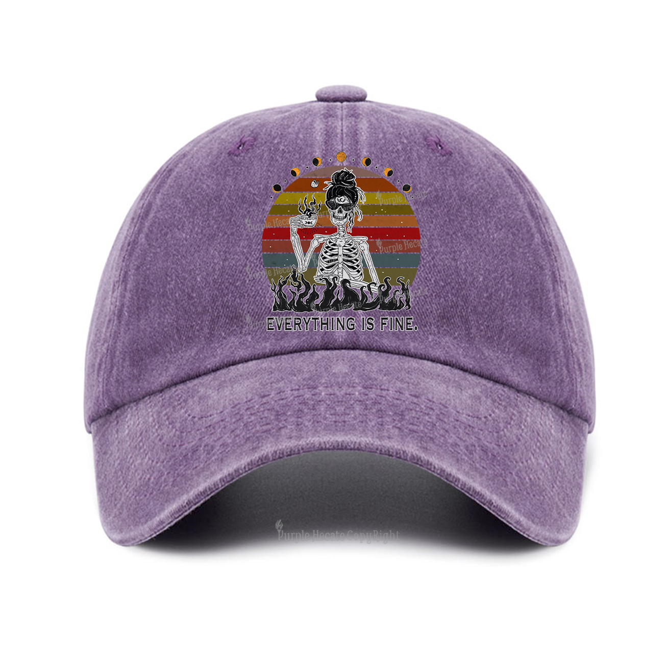 Purplehecate Everything Is Fine Skeleton Baseball Cap