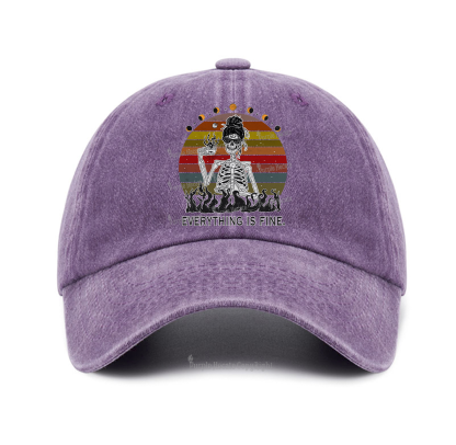 Purplehecate Everything Is Fine Skeleton Baseball Cap