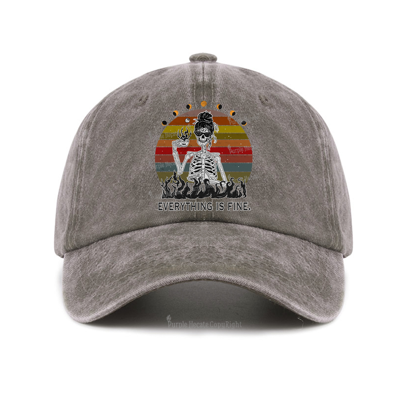 Purplehecate Everything Is Fine Skeleton Baseball Cap