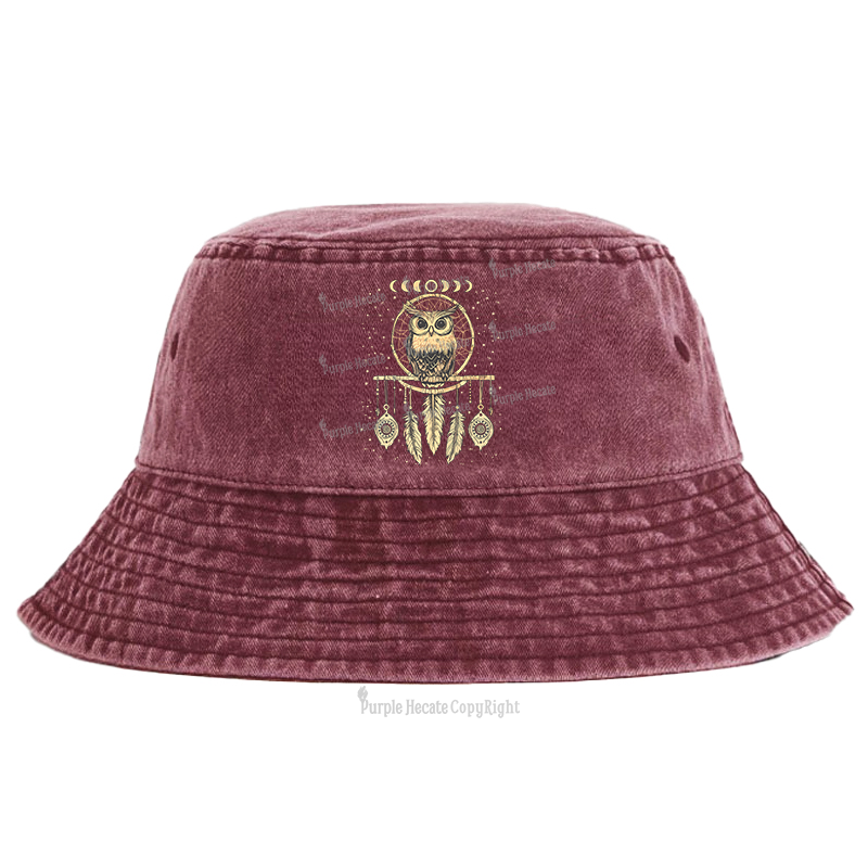 Purplehecate Luna Owl Dream Catcher Bucket Hat
