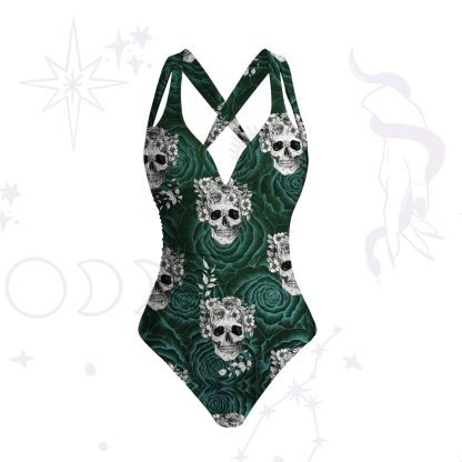 Purplehecate Rose Skull One-Piece Swimsuit