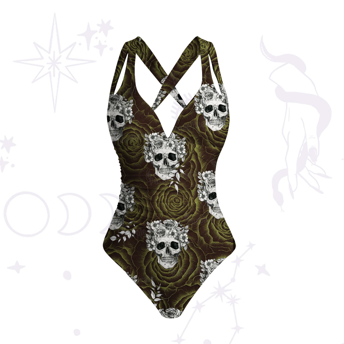 Purplehecate Rose Skull One-Piece Swimsuit