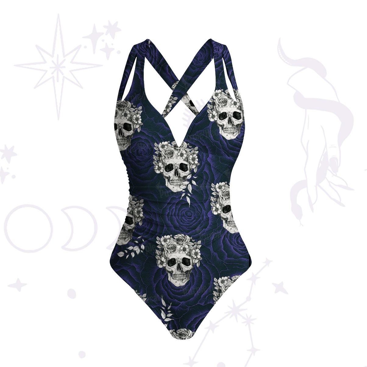 Purplehecate Rose Skull One-Piece Swimsuit