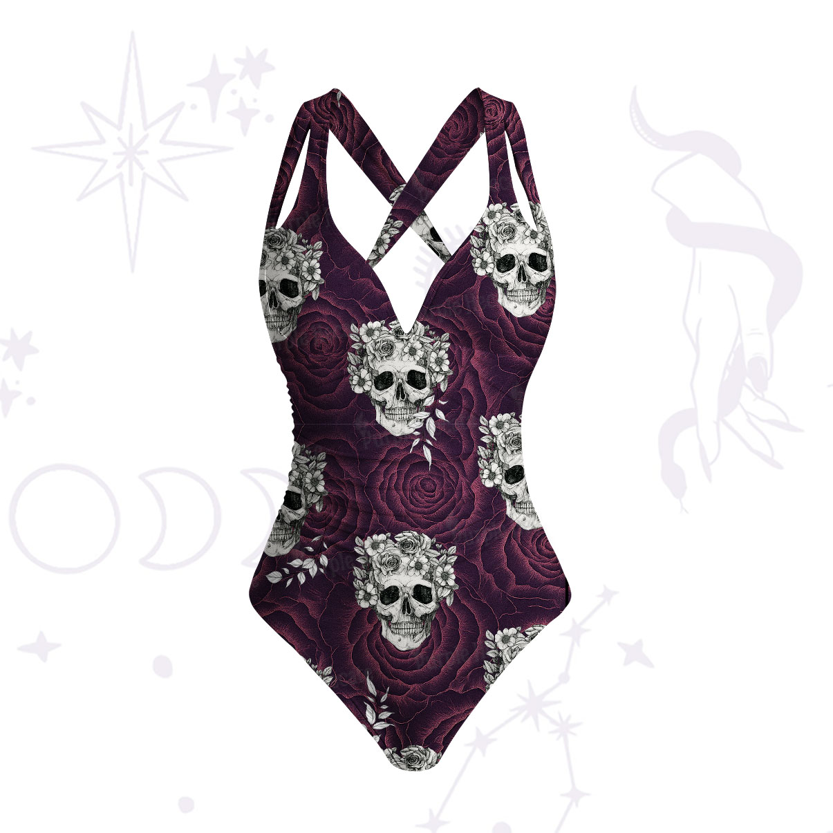 Purplehecate Rose Skull One-Piece Swimsuit