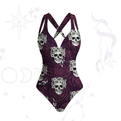 Purplehecate Rose Skull One-Piece Swimsuit