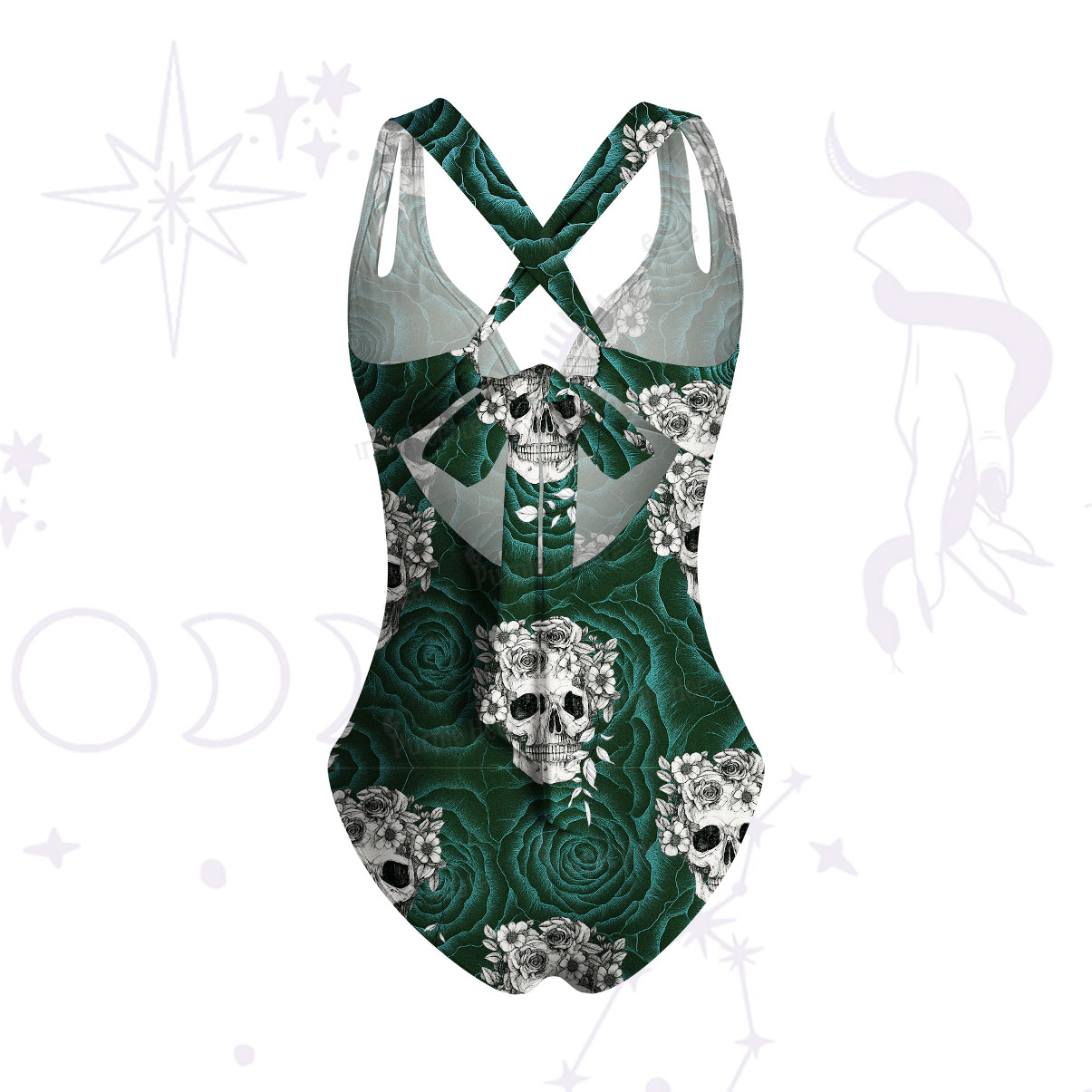 Purplehecate Rose Skull One-Piece Swimsuit