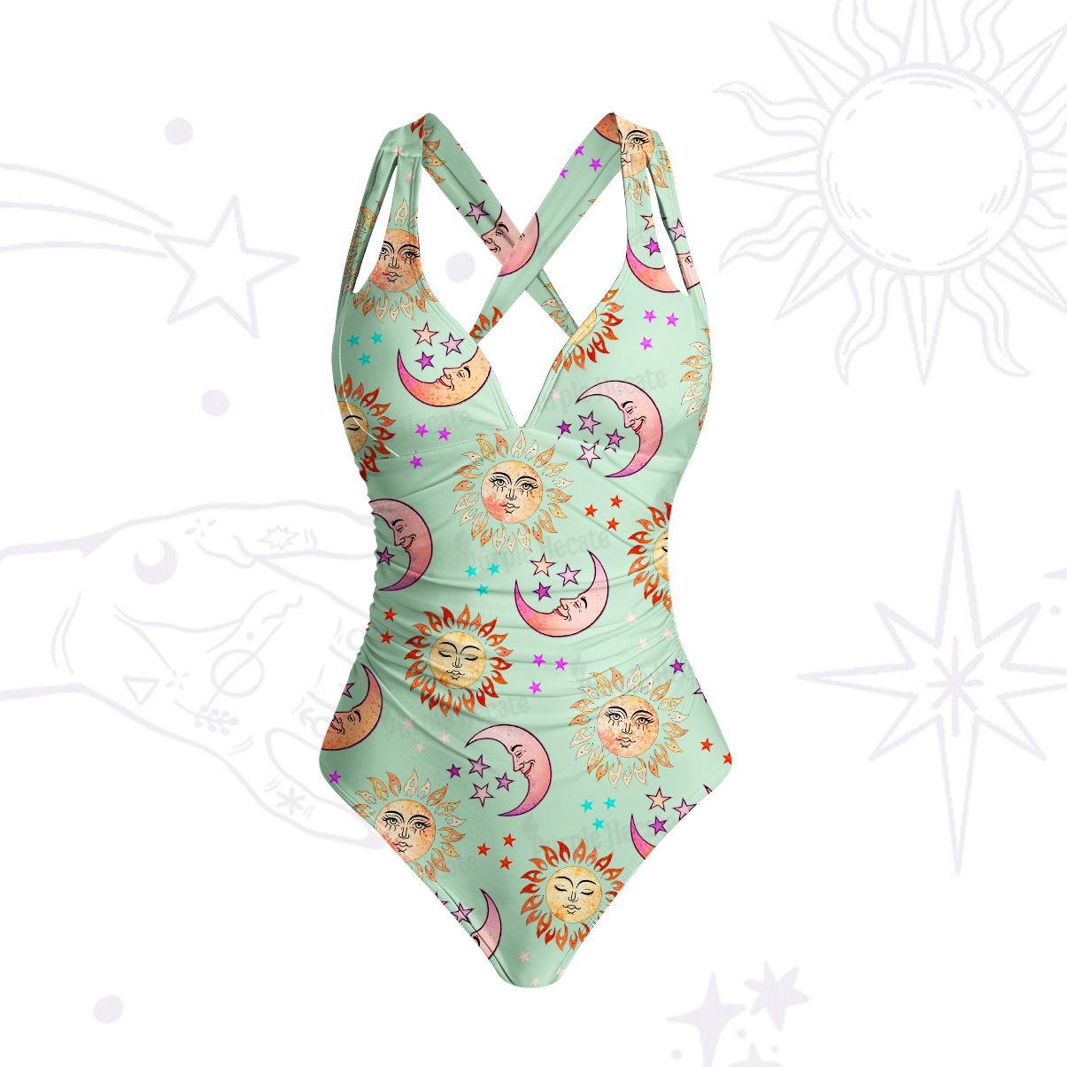 Purplehecate Dancing Suns and Lunar Dreams One-Piece Swimsuit